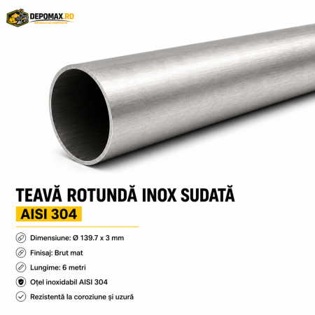 Teava rotunda inox sudata AISI 304, 139.7 x 3 mm, 6 metri